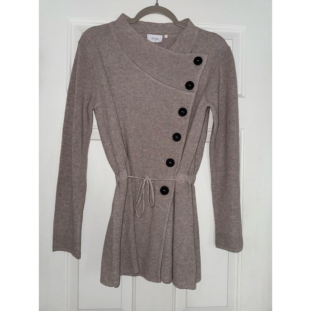 FOIL wool blend front tie cream cardigan - size small